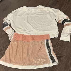 Lucky in Love White and Pink Long Sleeve Tee and skirt set